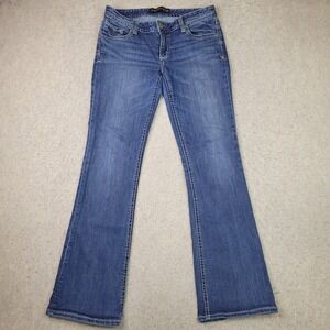 Express Jeans Stella Low Rise Boot Cut Blue Denim Womens Size 8 Reg Thick Stitch
